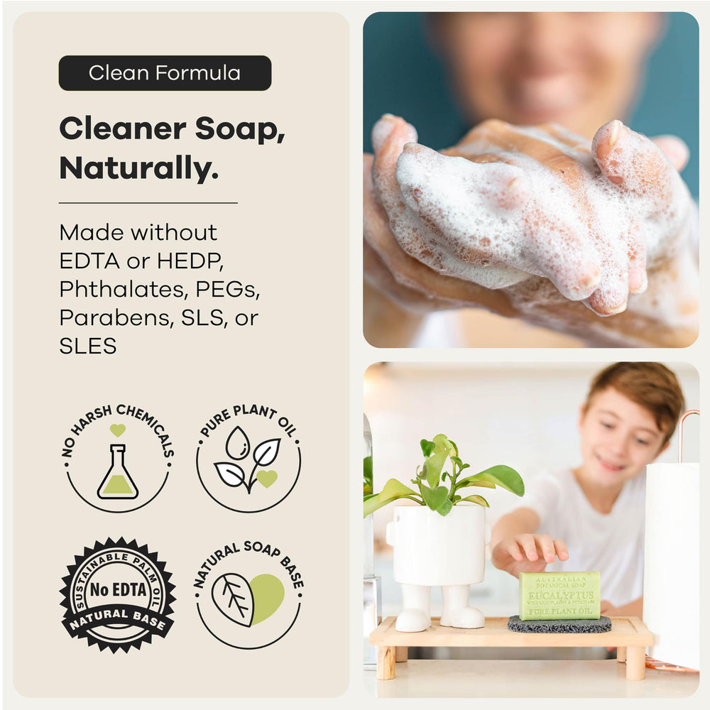 Australian Botanical Soap held in hand to show extra-large 6.6 oz size and value benefit
