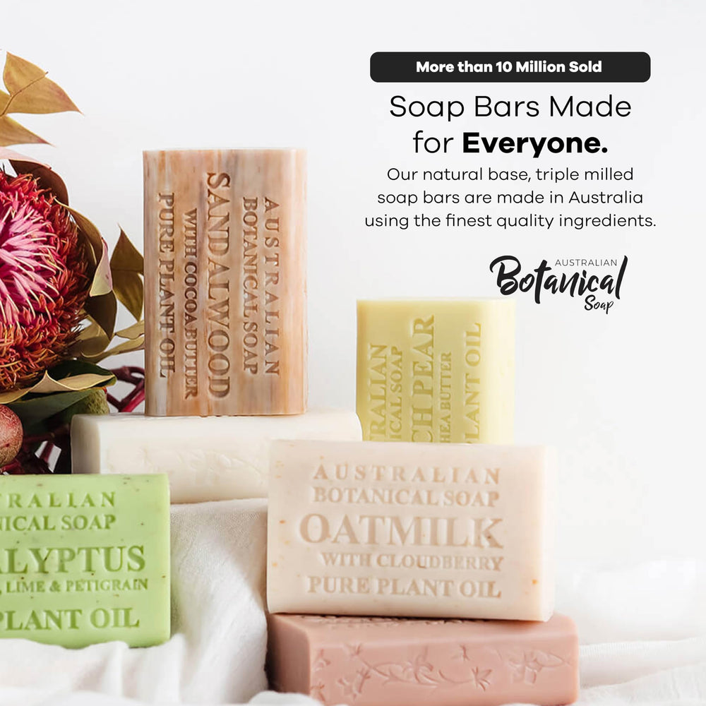 Australian Botanical Soap variety pack unboxed showing all eight scents for selection benefit