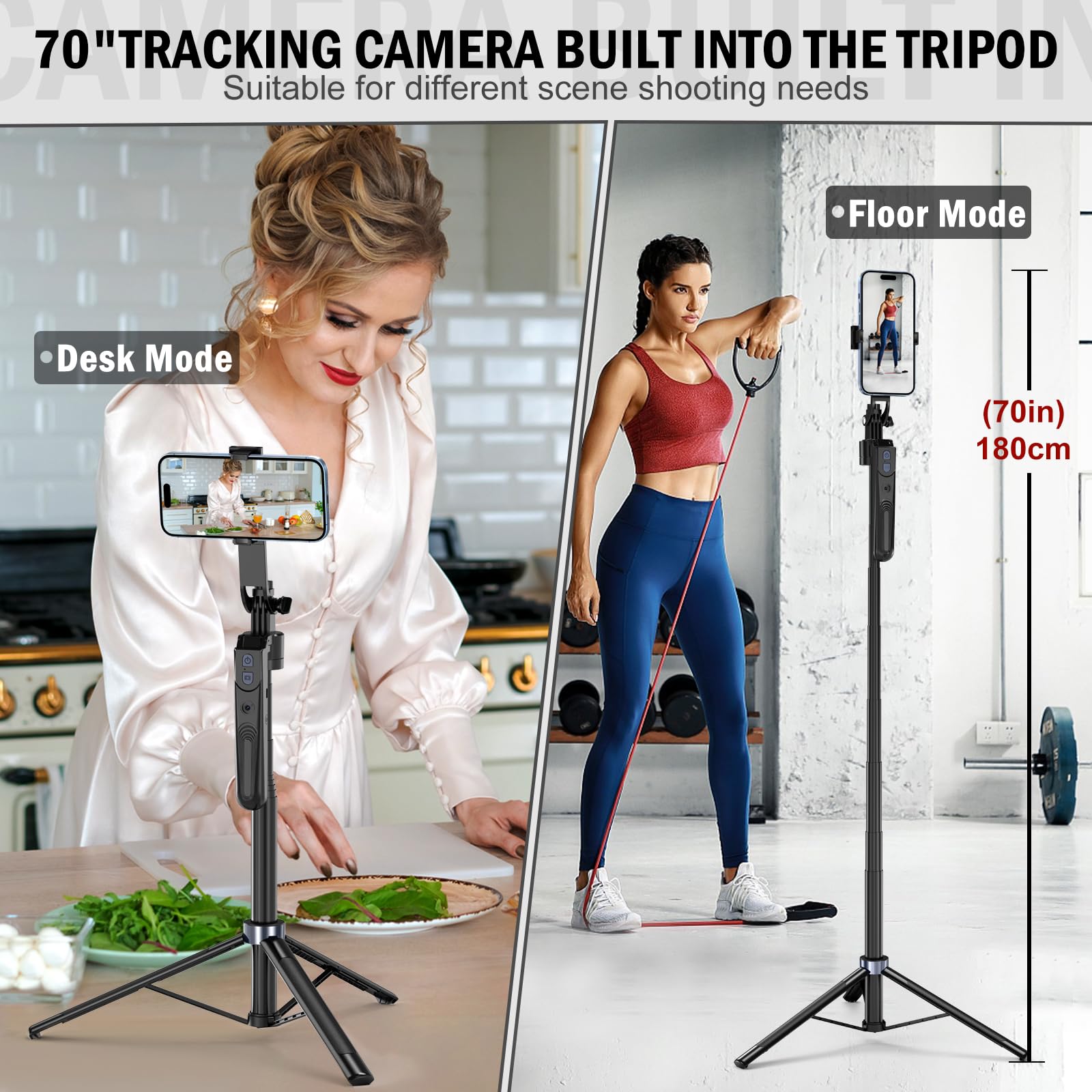 Auto Face Tracking Tripod detalle de la cámara integrada y sensores, seguimiento fiable