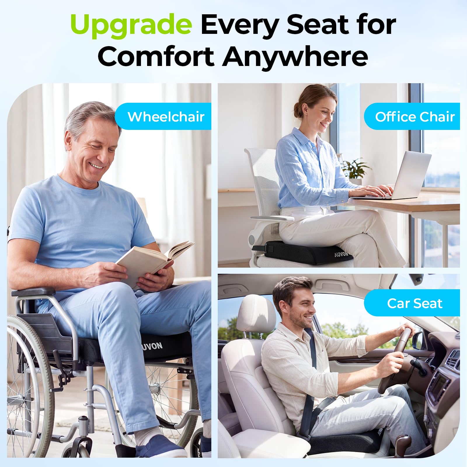 AUVON uso del cojín en asiento de coche y oficina para mayor ergonomía