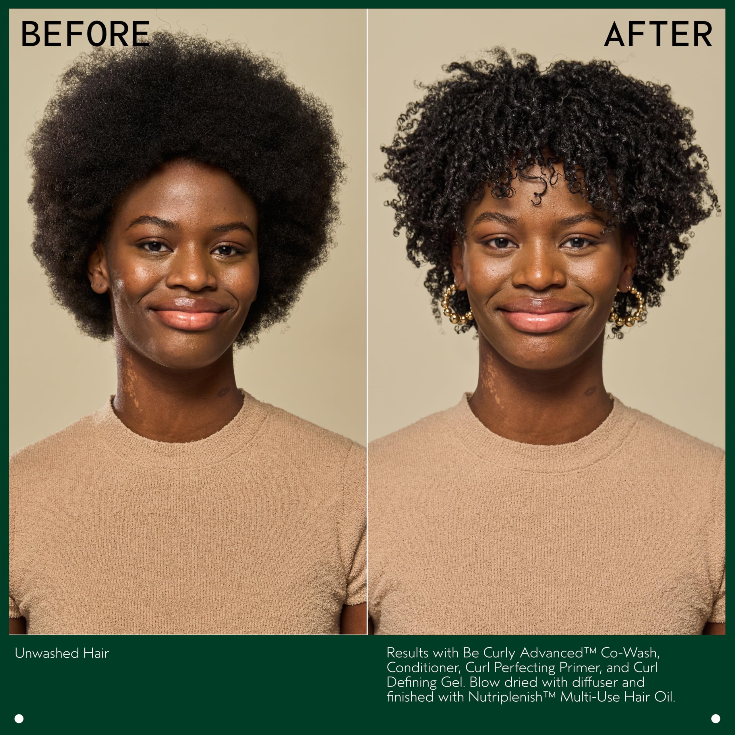 Aveda Be Curly junto a objetos para comparar escala y capacidad