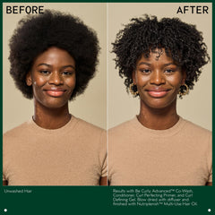 Aveda Be Curly junto a objetos para comparar escala y capacidad