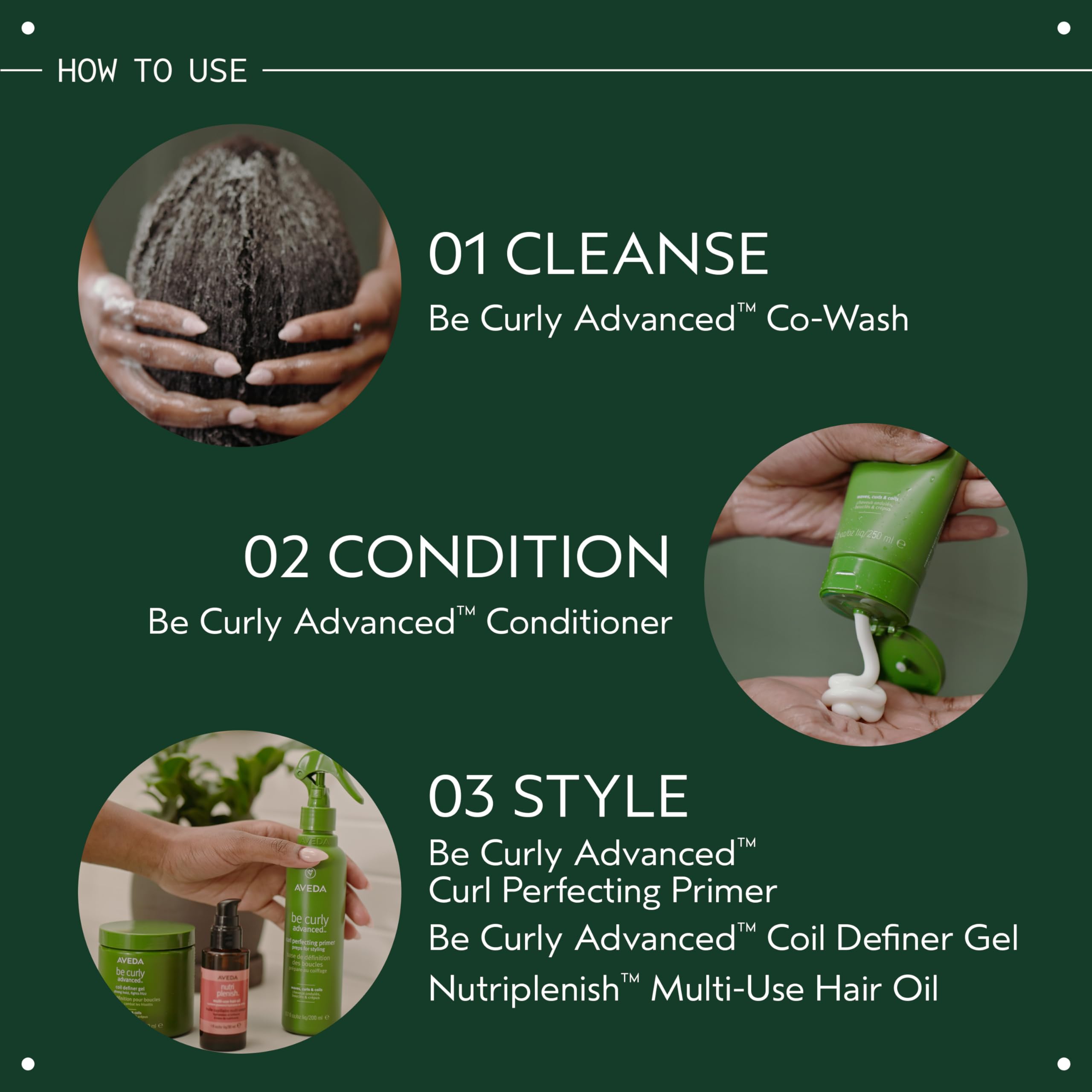 Aveda Be Curly etiqueta con ingredientes naturales clara y transparente