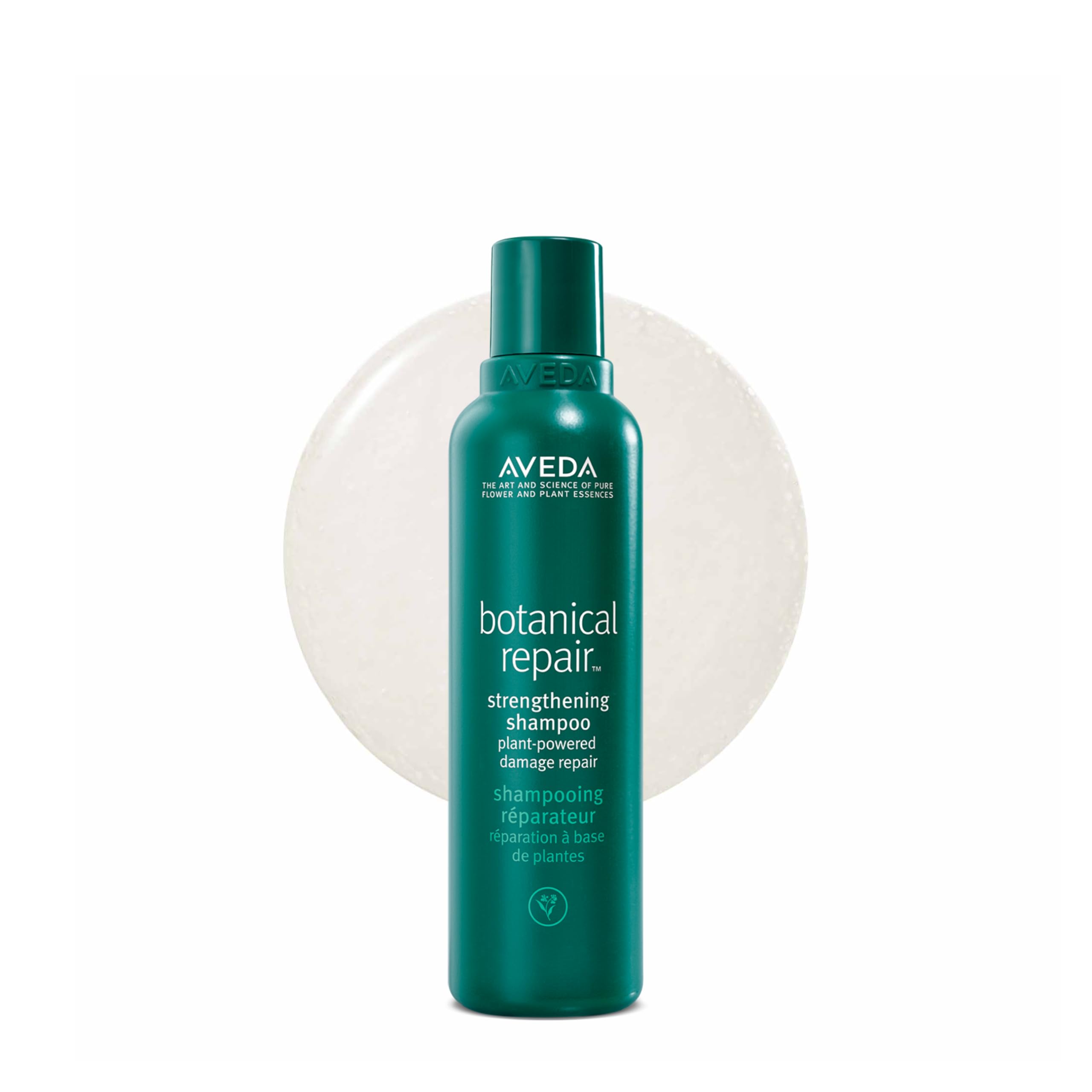 Aveda frontal del empaque mostrando champú fortalecedor y beneficios