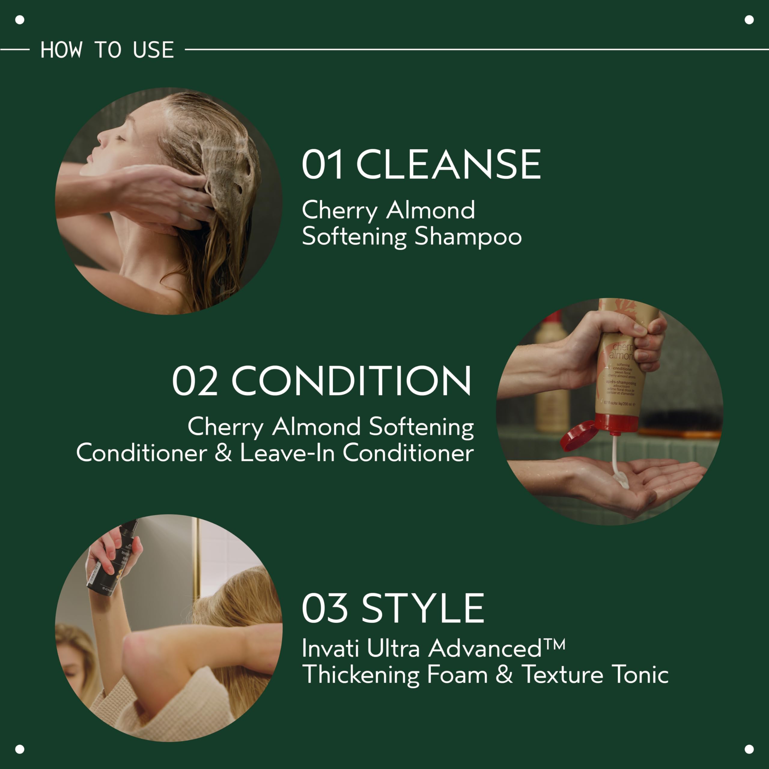 Back label of Aveda product showing ingredients and clean formulation benefit