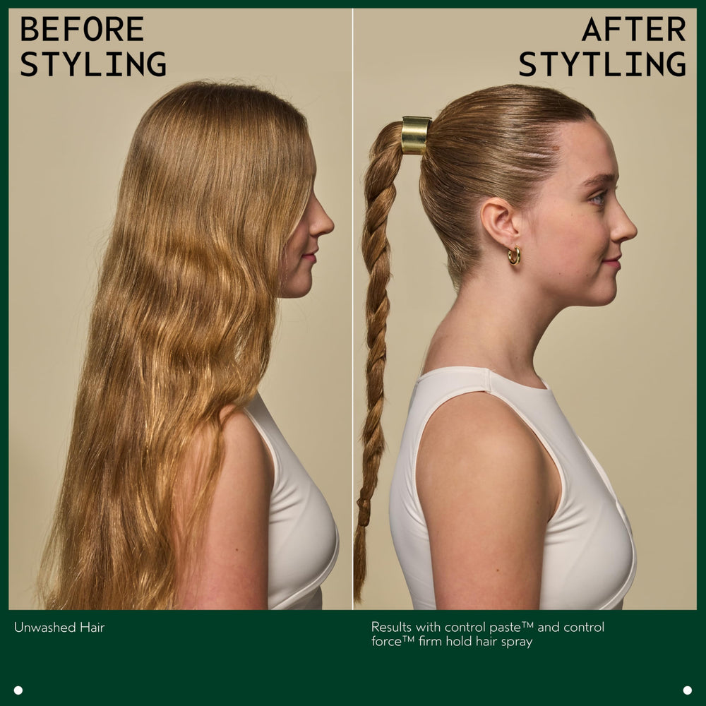 peinado despeinado creado con Aveda Control Paste mostrando acabado mate natural