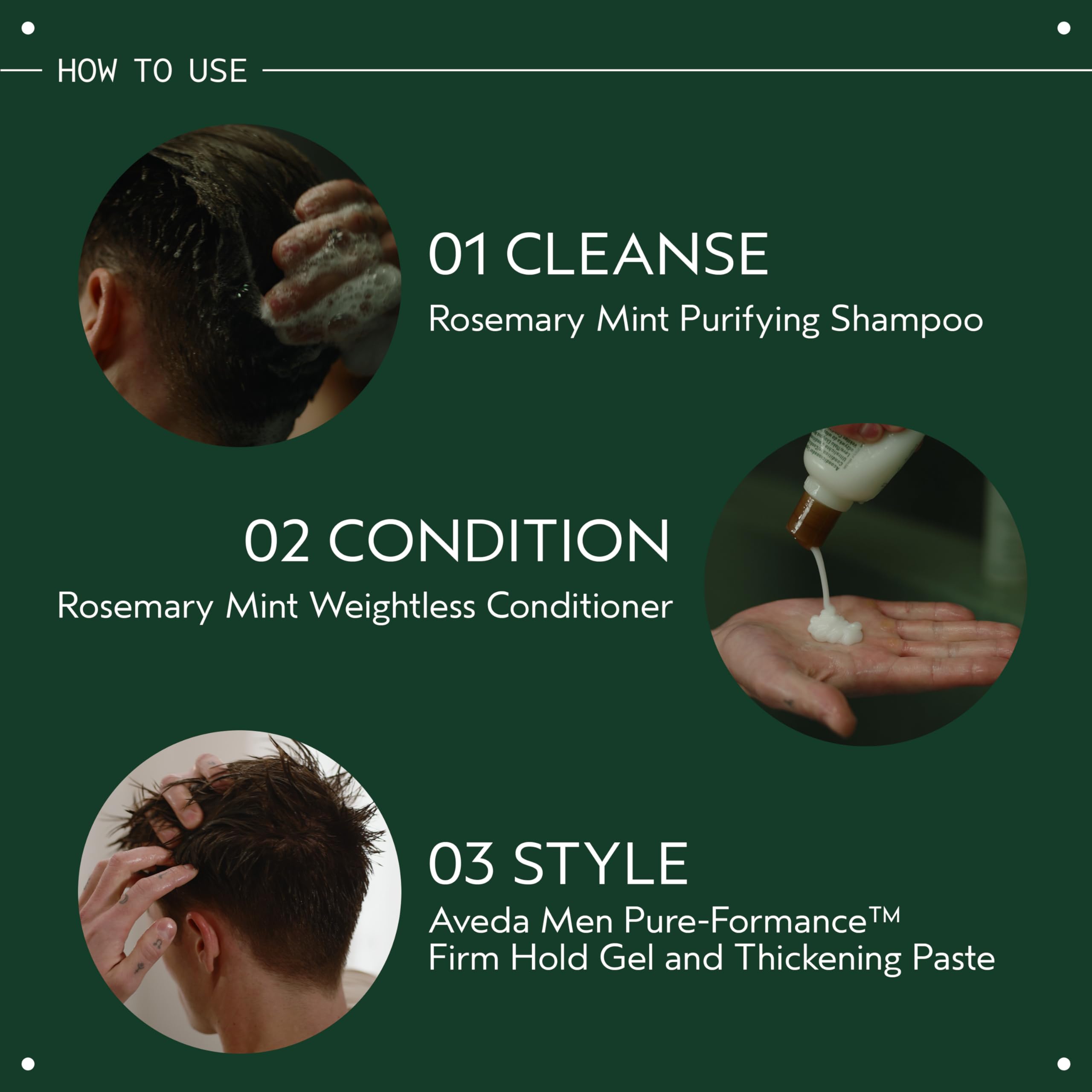 Aveda producto sobre estante de baño transmitiendo rutina energizante