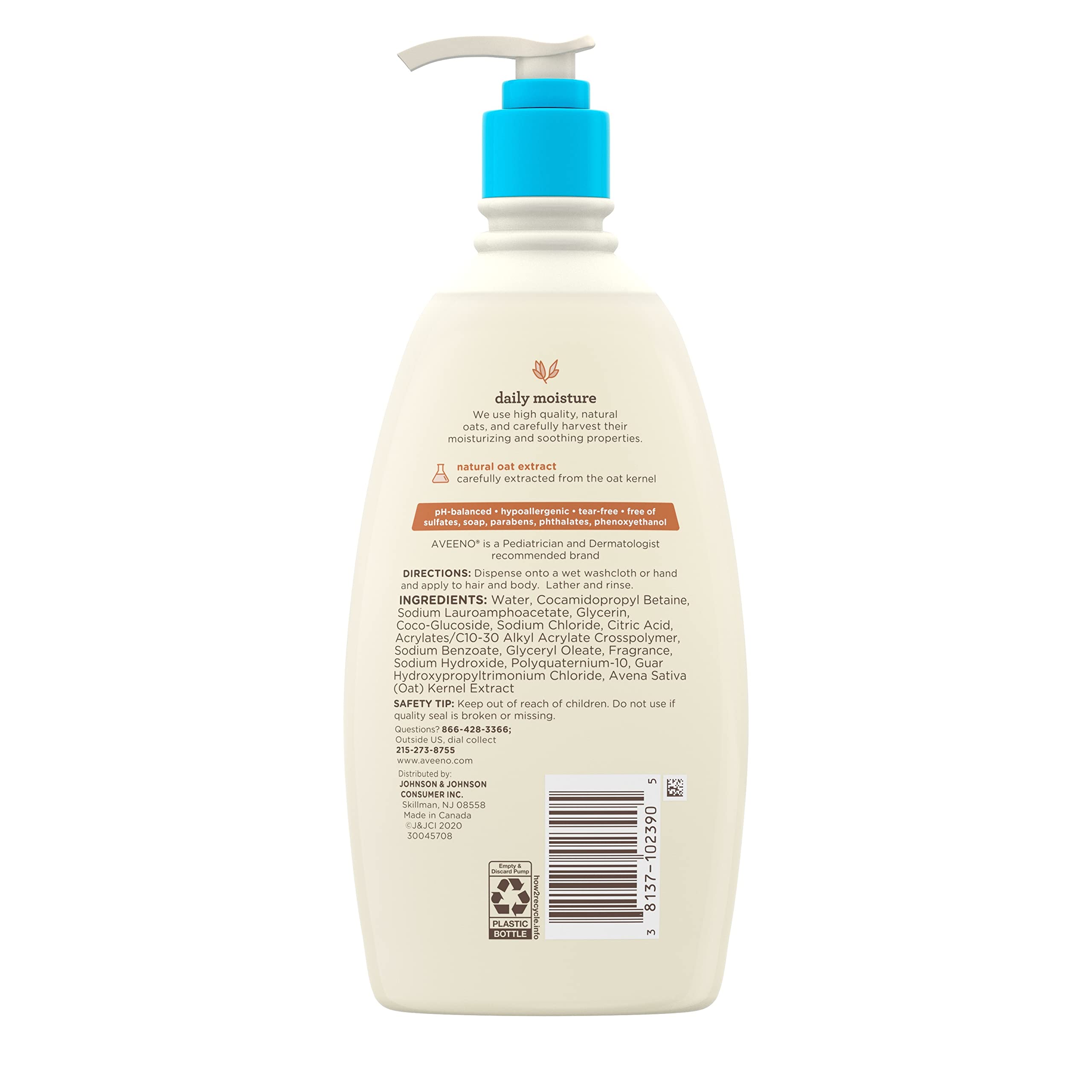 Aveeno Baby etiqueta con avena coloidal y ingredientes seguros