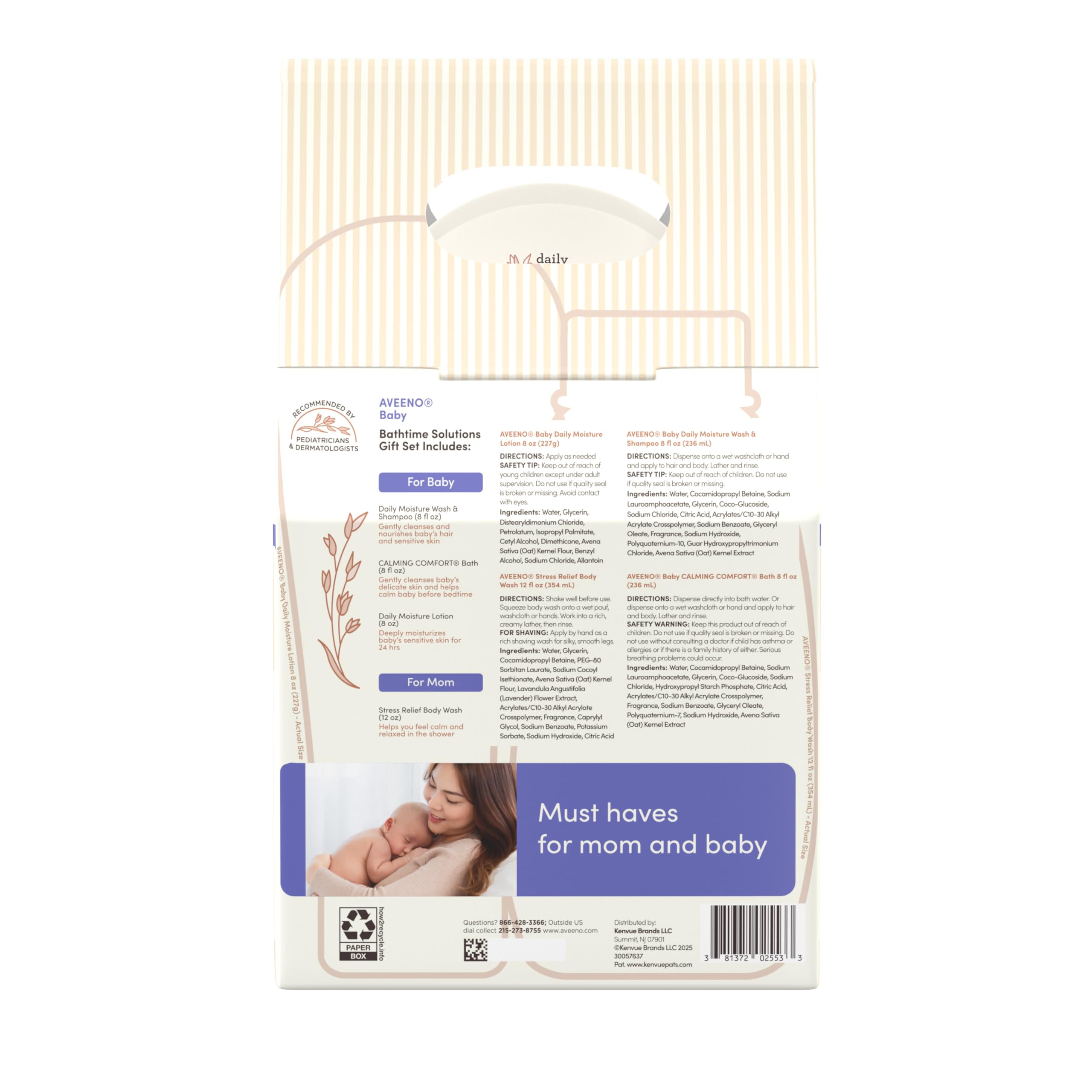 Aveeno Baby etiqueta con ingredientes avena coloidal y fórmulas hipoalergénicas
