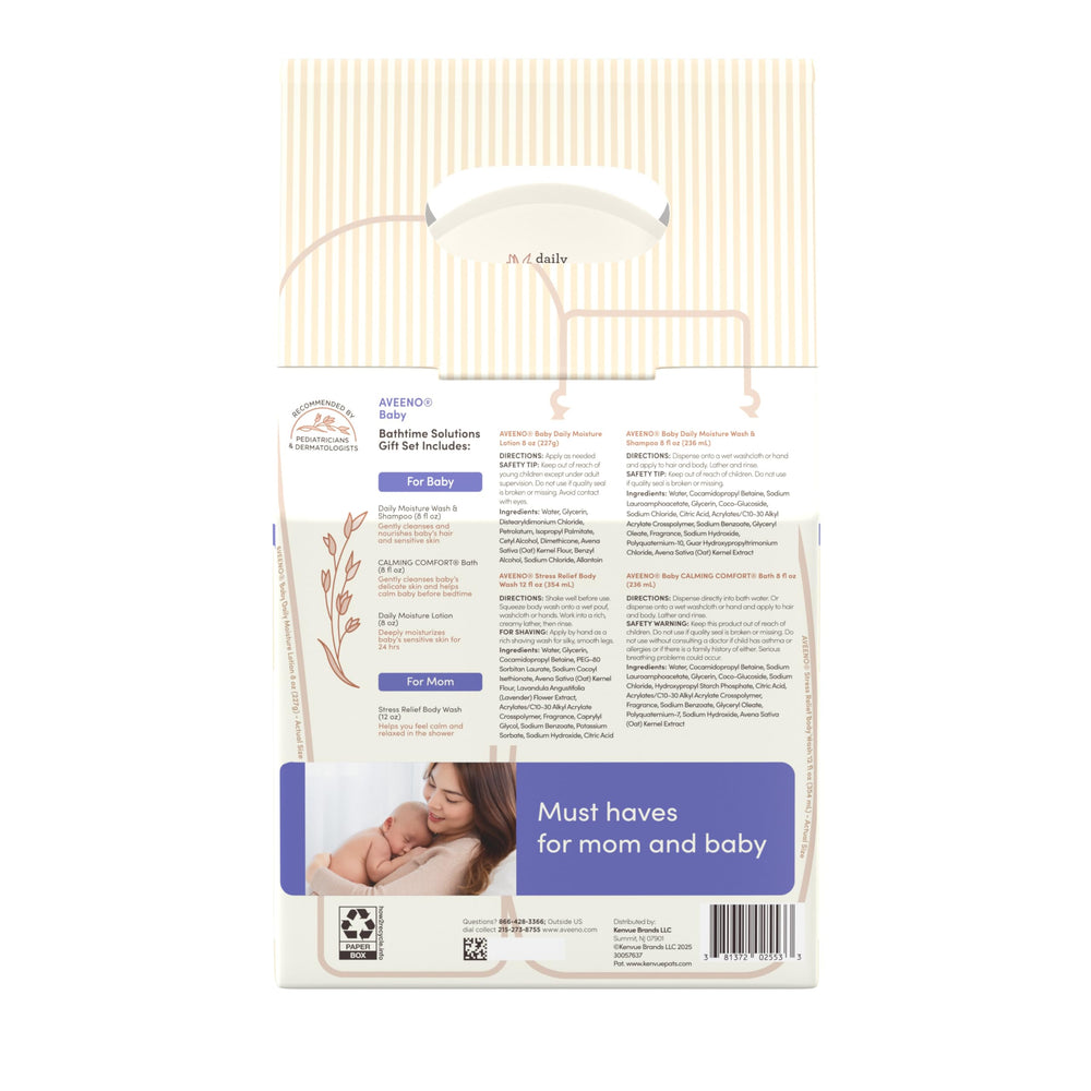Aveeno Baby etiqueta con ingredientes avena coloidal y fórmulas hipoalergénicas
