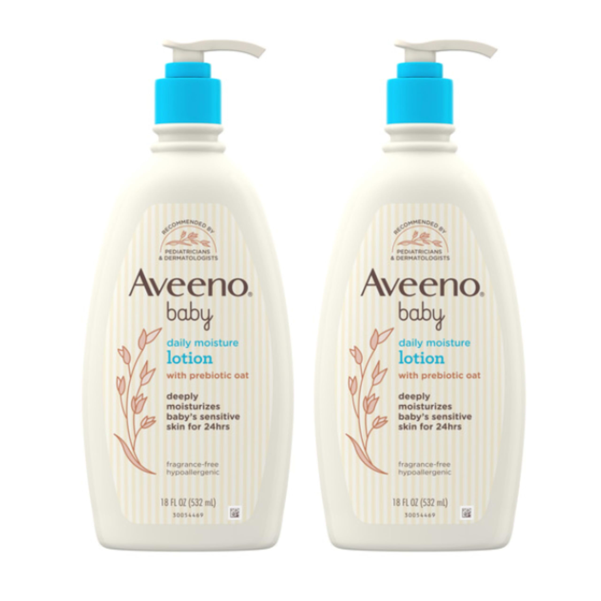 Aveeno Baby frente del envase mostrando diseño y tamaño, hidratación confiable