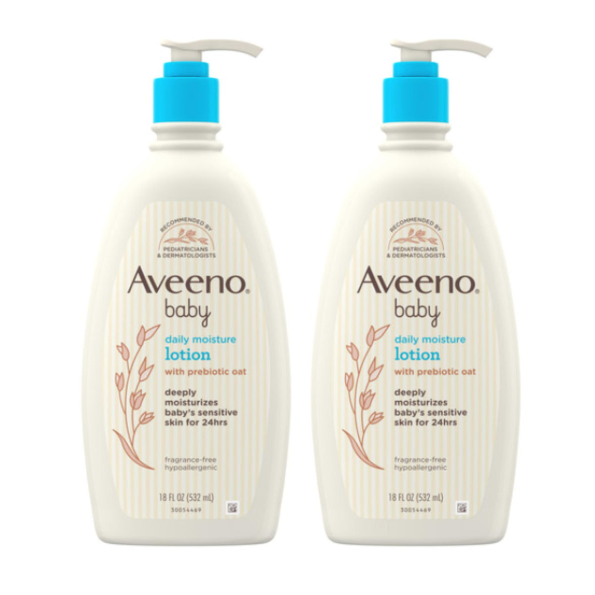 Aveeno Baby frente del envase mostrando diseño y tamaño, hidratación confiable