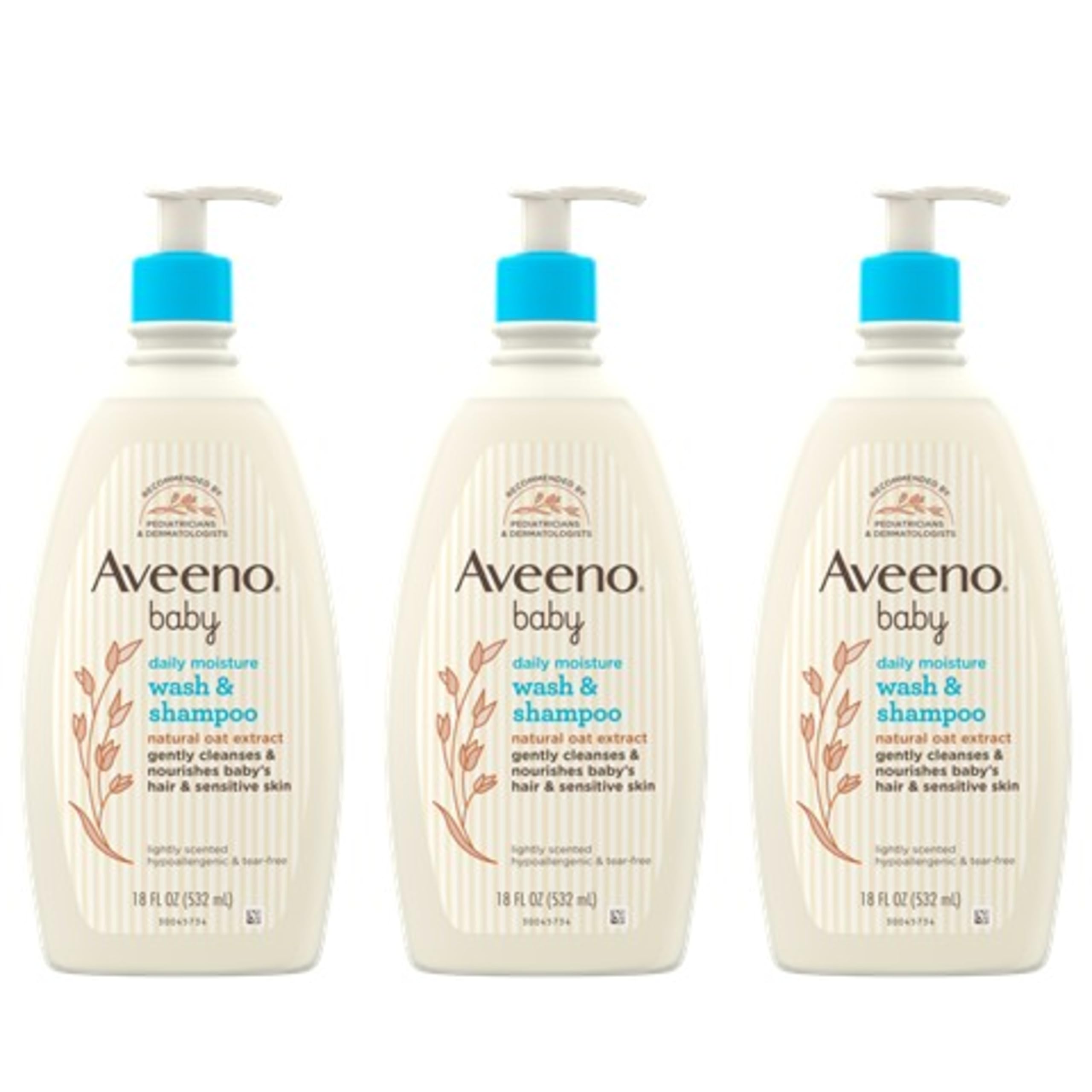 Aveeno Baby botella frontal mostrando diseño y facilidad de uso