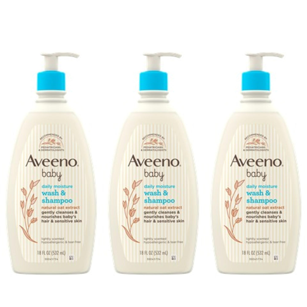 Aveeno Baby botella frontal mostrando diseño y facilidad de uso