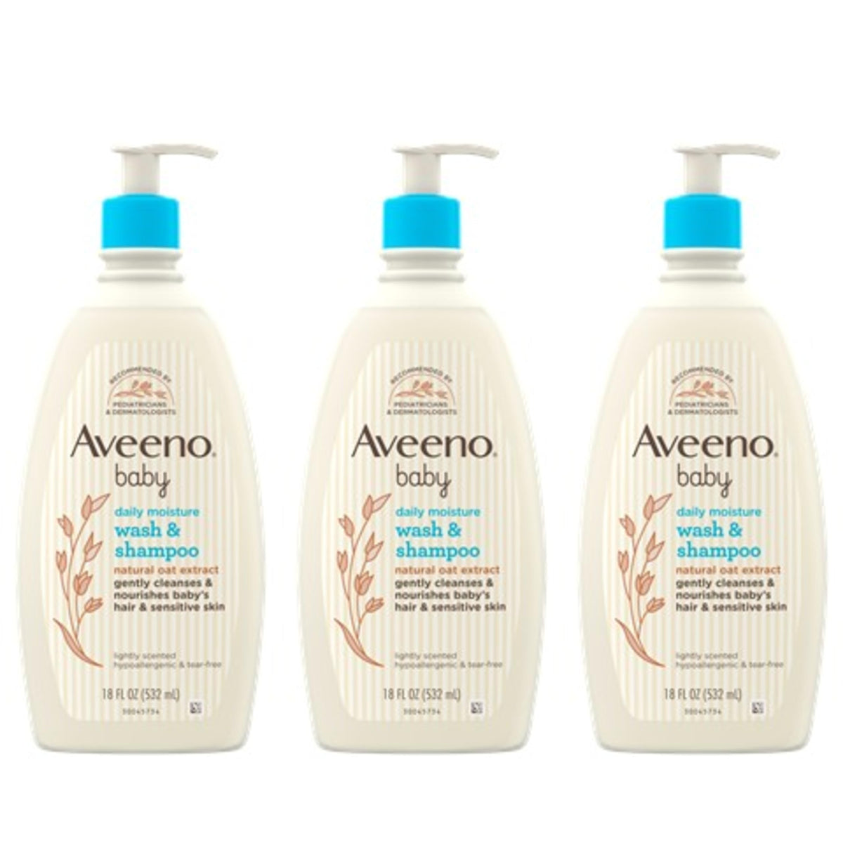 Aveeno Baby botella frontal mostrando diseño y facilidad de uso