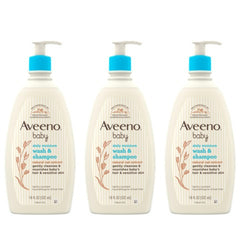 Aveeno Baby botella frontal mostrando diseño y facilidad de uso