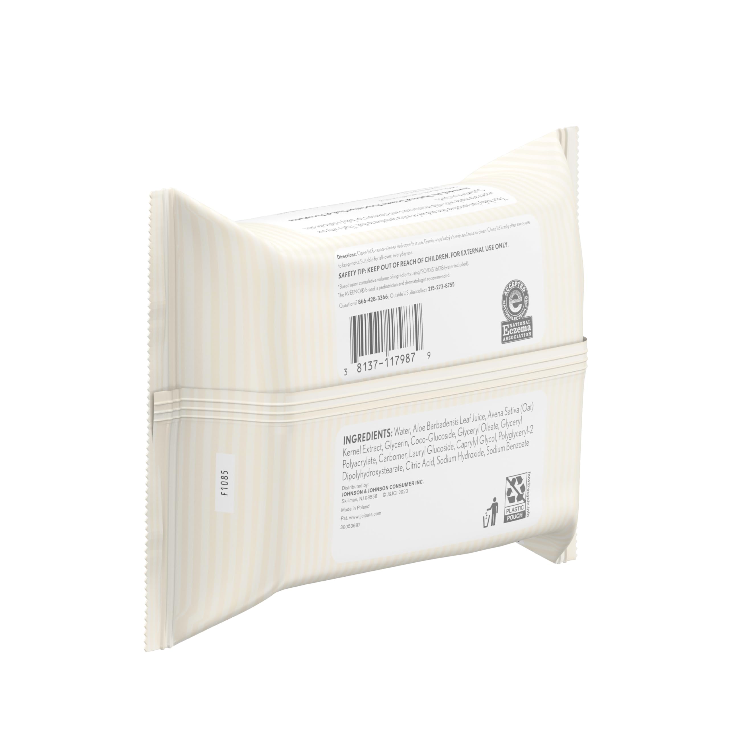 Aveeno Baby wipes beside diaper and blanket showing practical nursery use