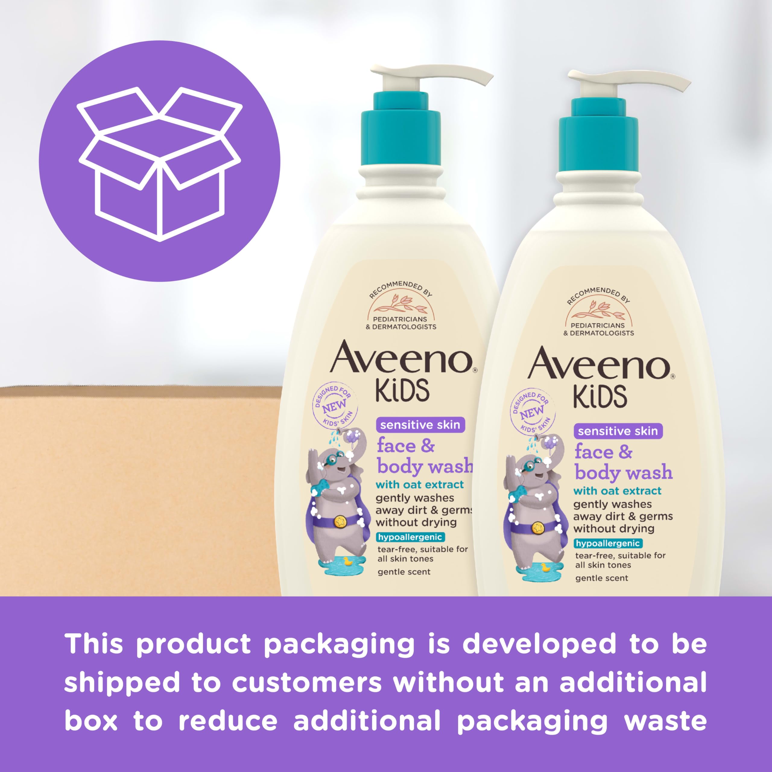 Aveeno Kids etiqueta con ingredientes destacando avena calmante