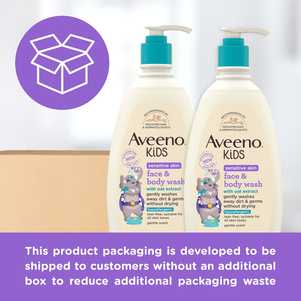 Aveeno Kids etiqueta con ingredientes destacando avena calmante