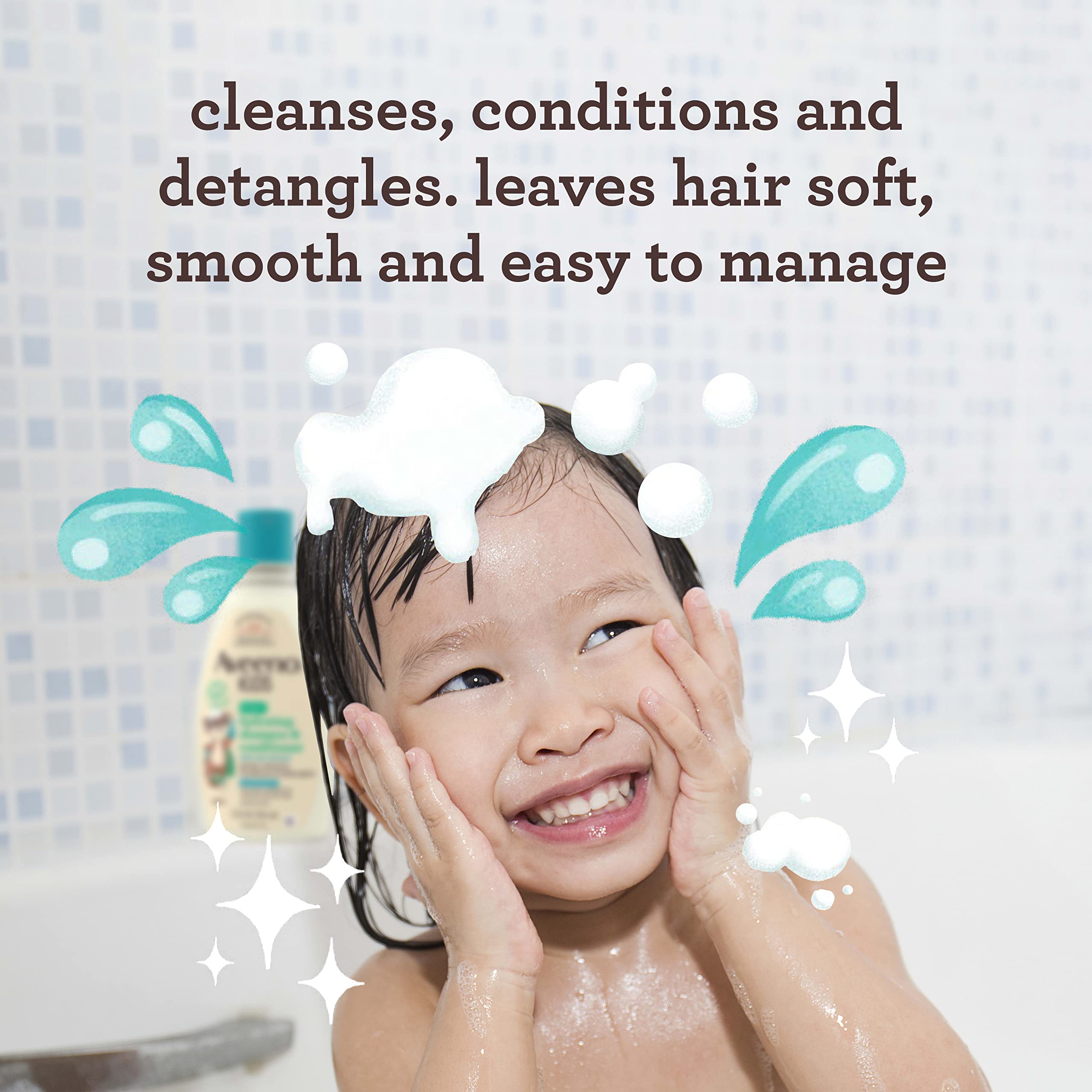 Aveeno Baby textura cremosa del champú acondicionador que muestra hidratación instantánea