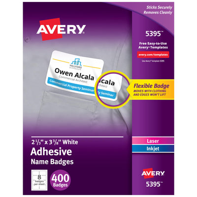 Avery etiqueta frontal del paquete 5395 mostrando cantidad y beneficio práctico