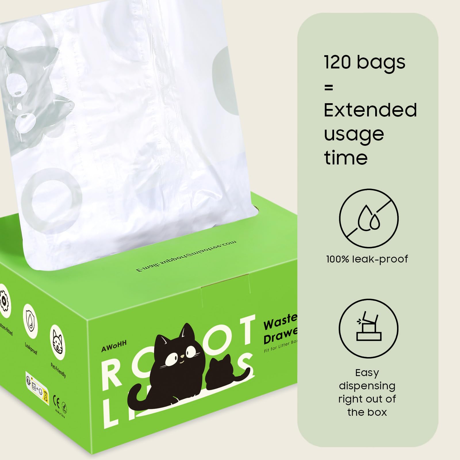 AWoHH rollo con bolsas separadas listo para extraer una unidad rápidamente