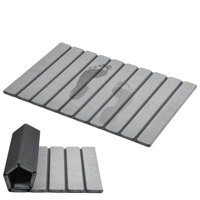 AWW stone mat front view showing clean grey surface and quick-dry benefit