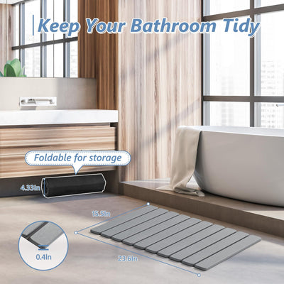 AWW mat placed in bathroom lifestyle scene showing tidy, dry floors