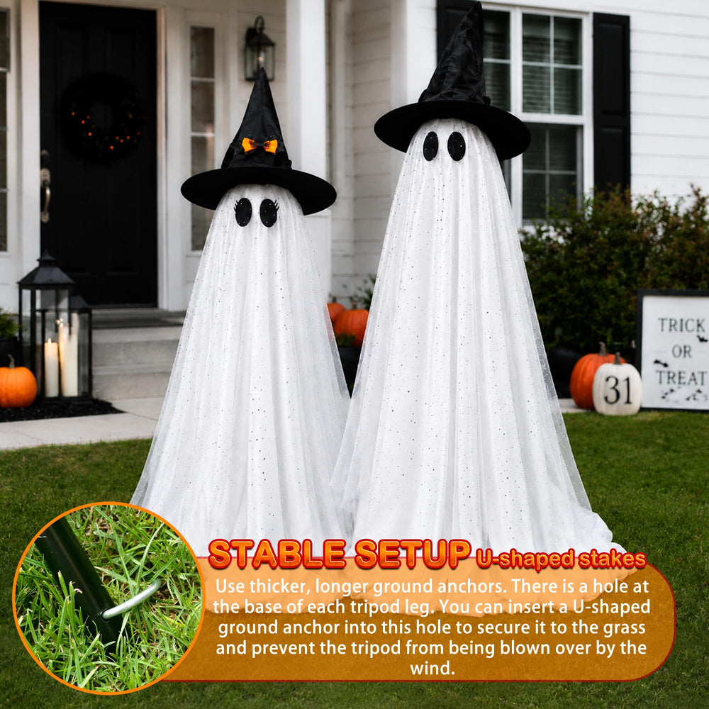 AYGXU ghosts lit at night on porch creating spooky glow