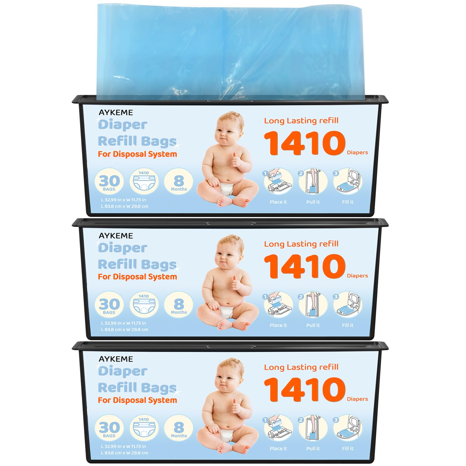 AYKEME frontal del paquete mostrando 3 cajas y cantidad total