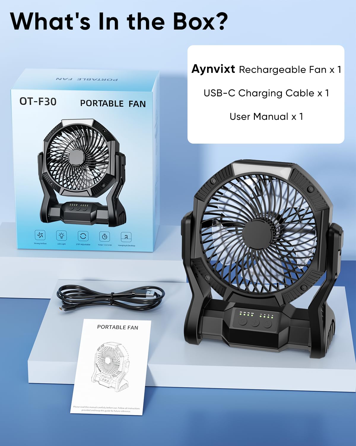 aynvixt ventilador en una mesa de camping proporcionando frescor