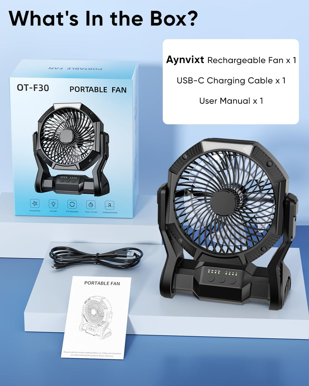 aynvixt ventilador en una mesa de camping proporcionando frescor