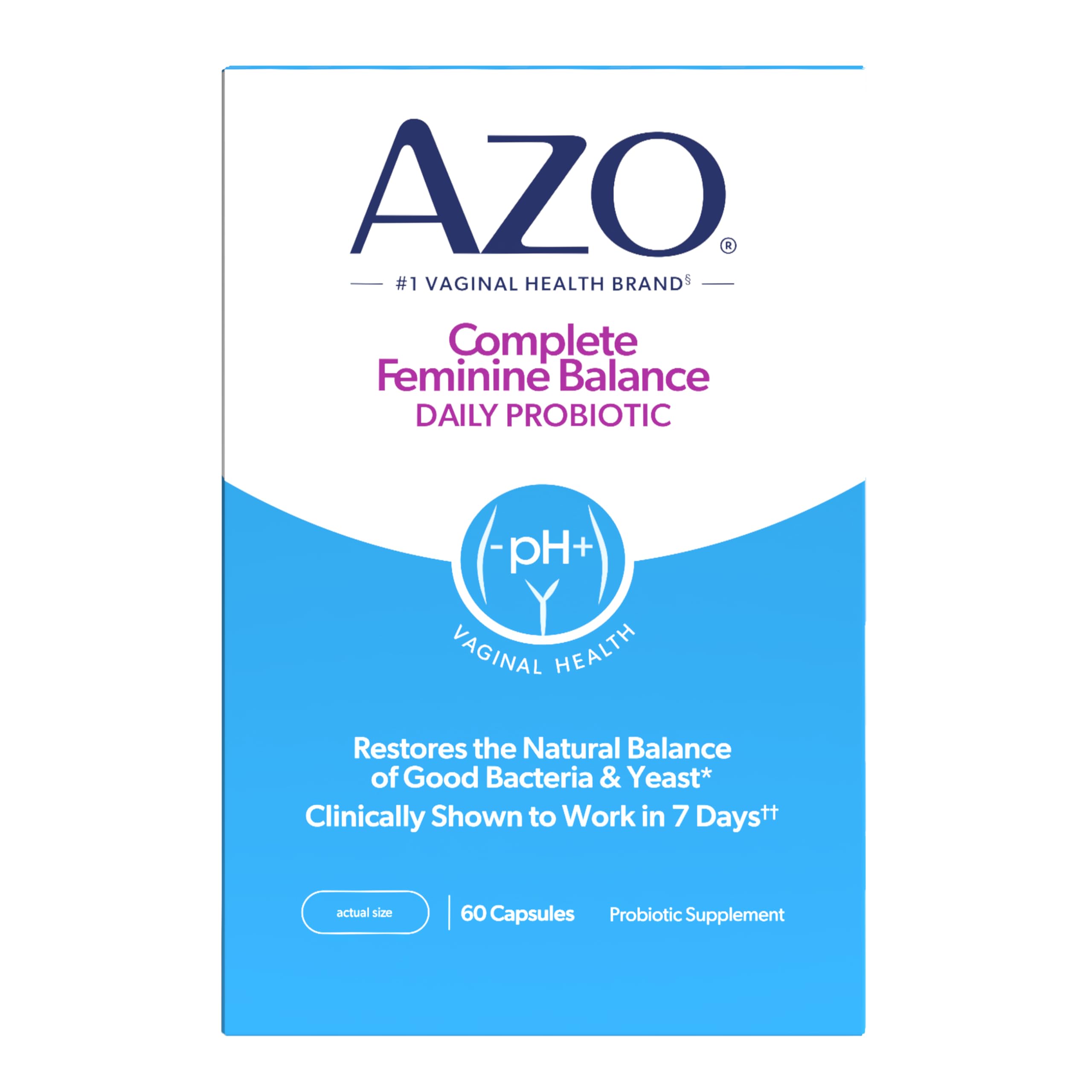 AZO bottle front packaging showing product name and count benefits