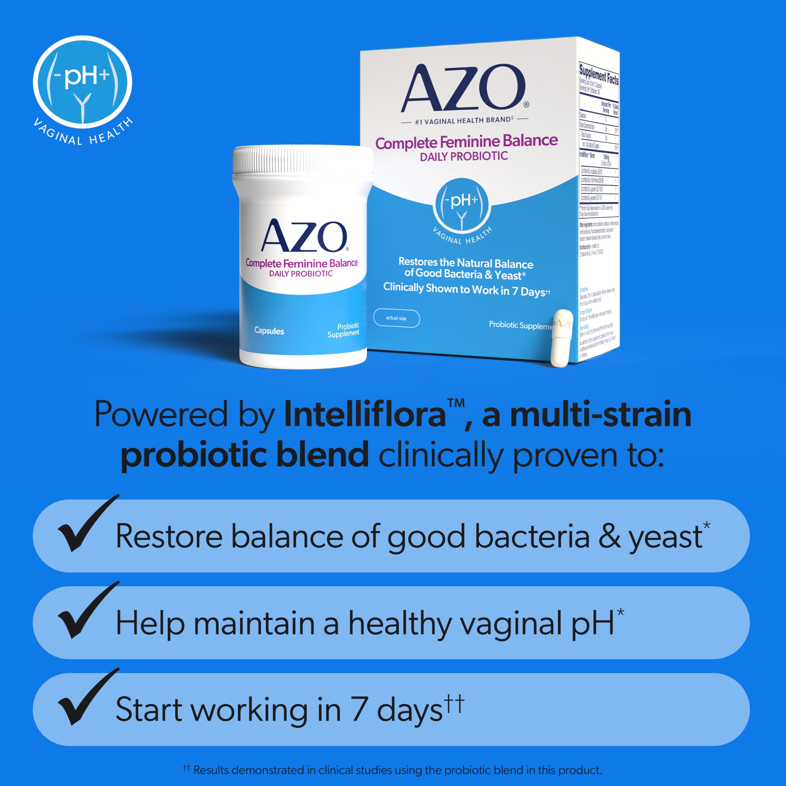 AZO ingredients label showing Intelliflora blend and supplement facts