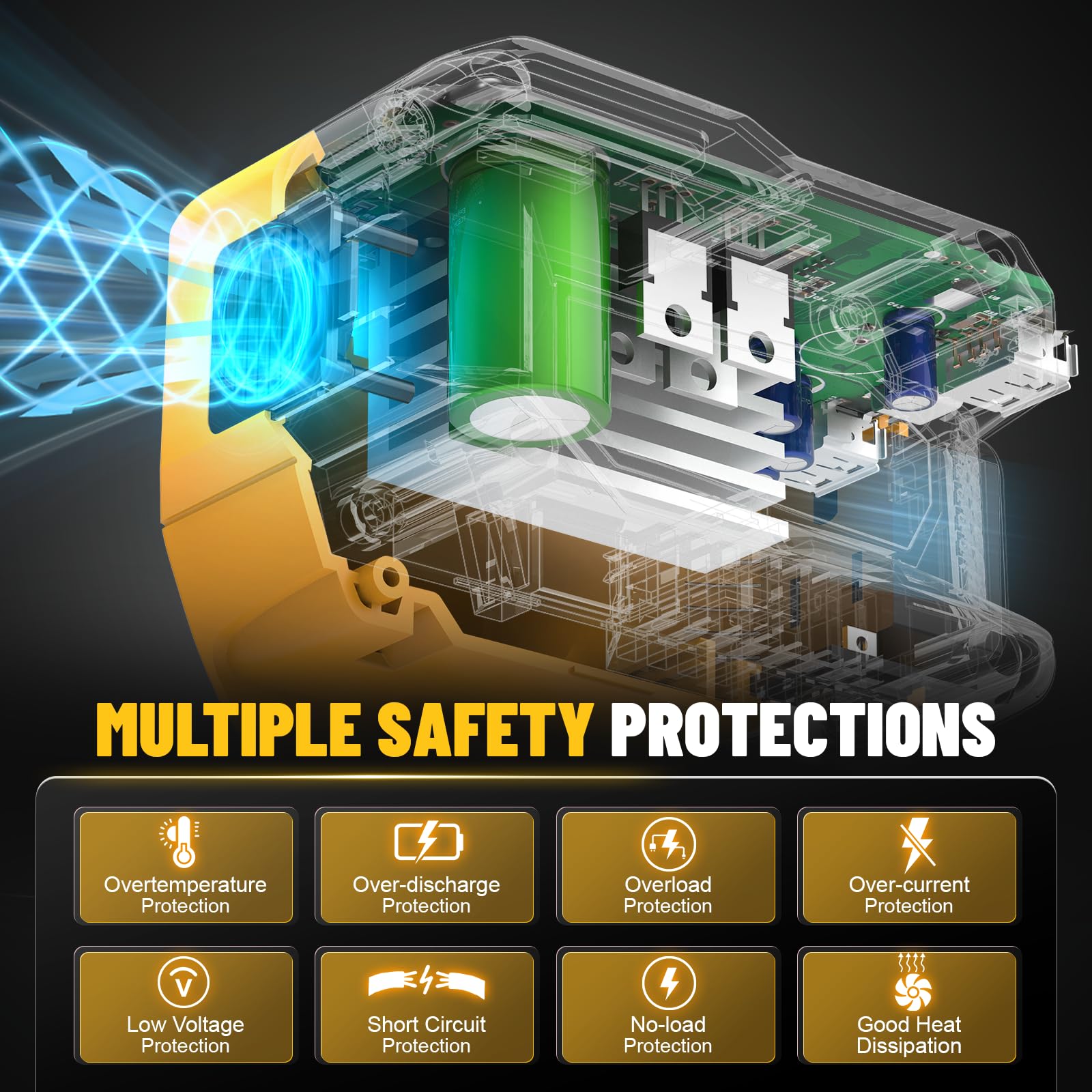 Azocek acoplado a batería DeWalt 20V demostrando conexión segura