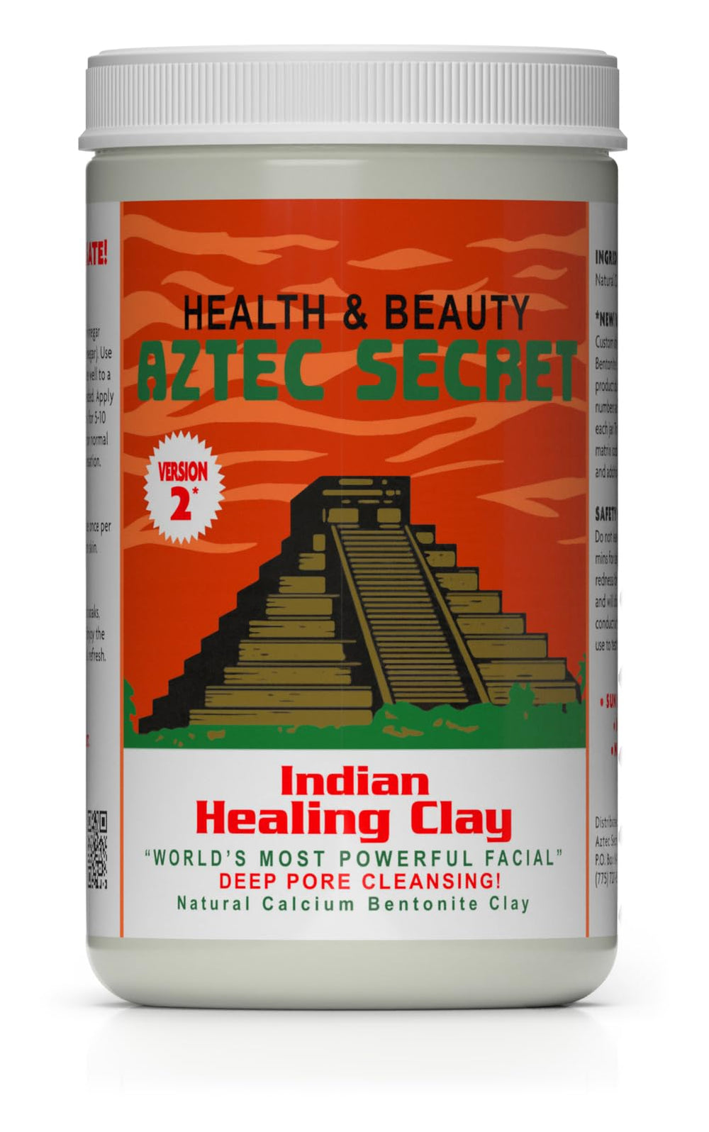 Aztec Secret envase frontal mostrando sello y seguridad, limpieza profunda