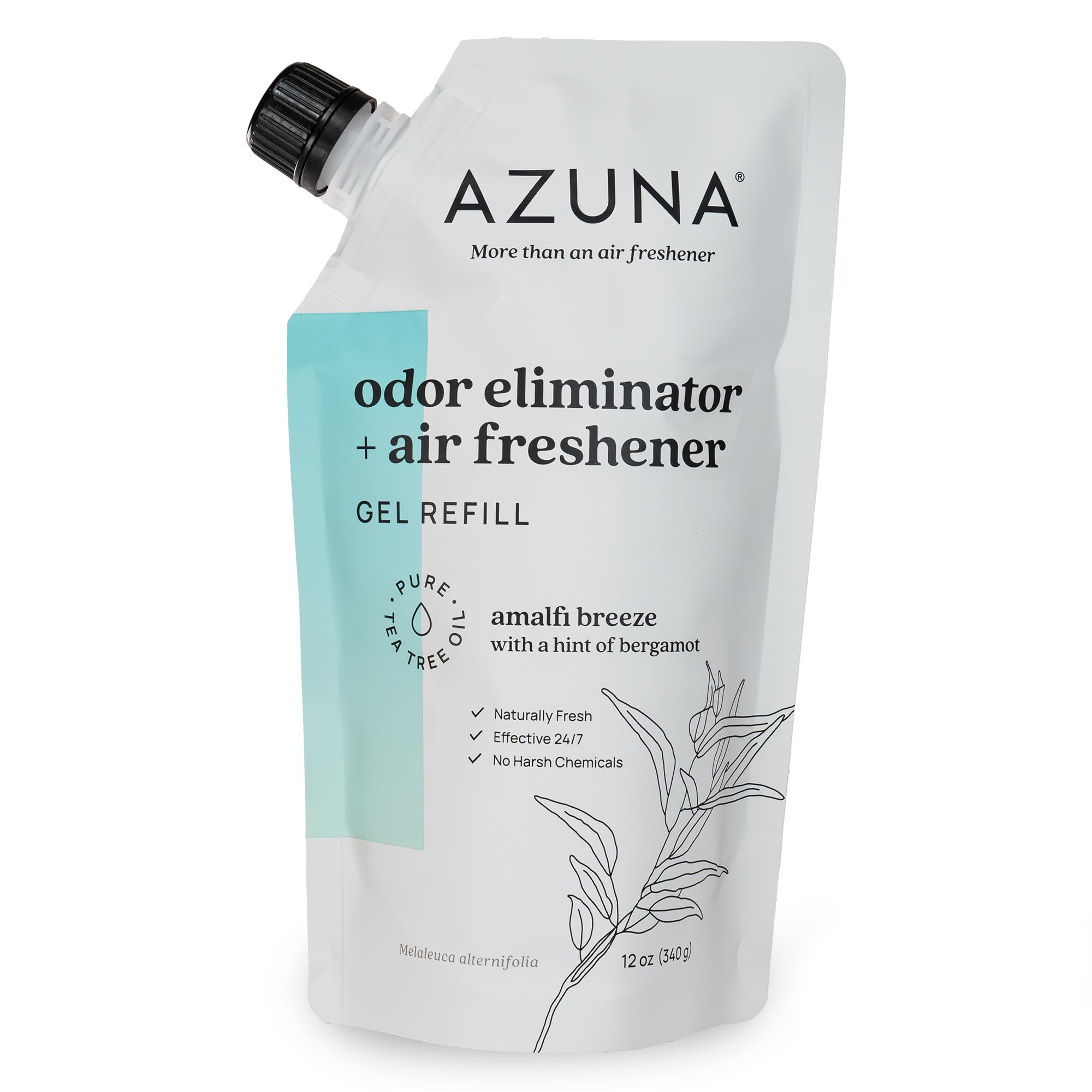 Azuna envase frontal 12oz Amalfi Breeze mostrando diseño y beneficio neutralizador