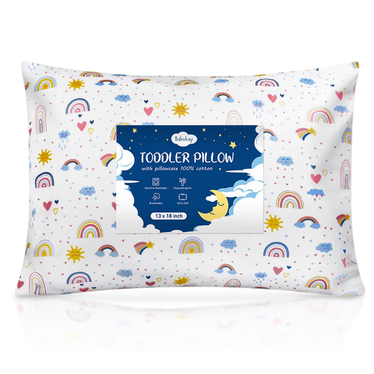 Babebay almohada frontal con funda estampada, confort visible y bienvenida