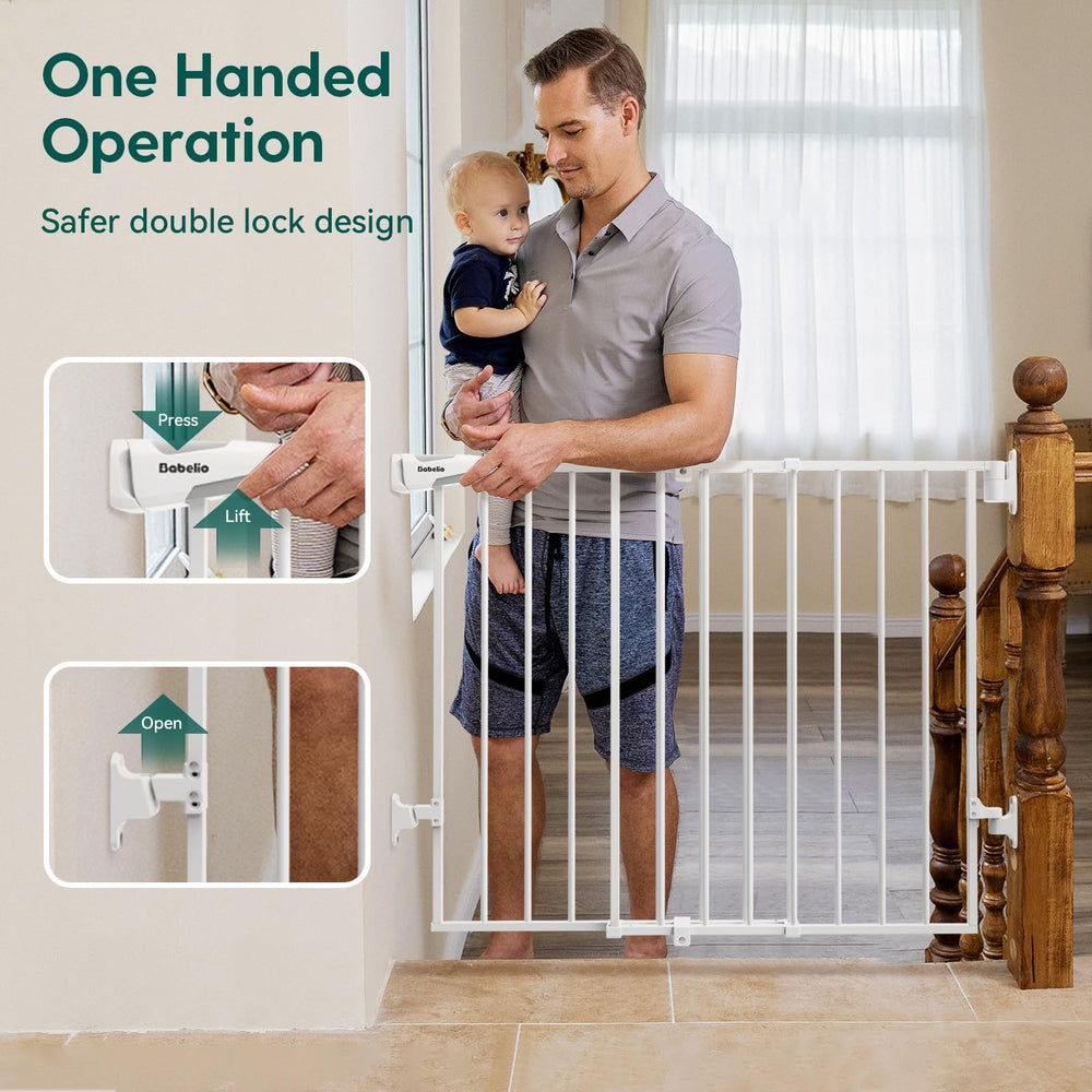 Babelio gate installed at top of stairs providing a secure barrier for toddlers