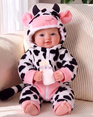 BABESIDE front view showing full cow outfit and lifelike pose for play
