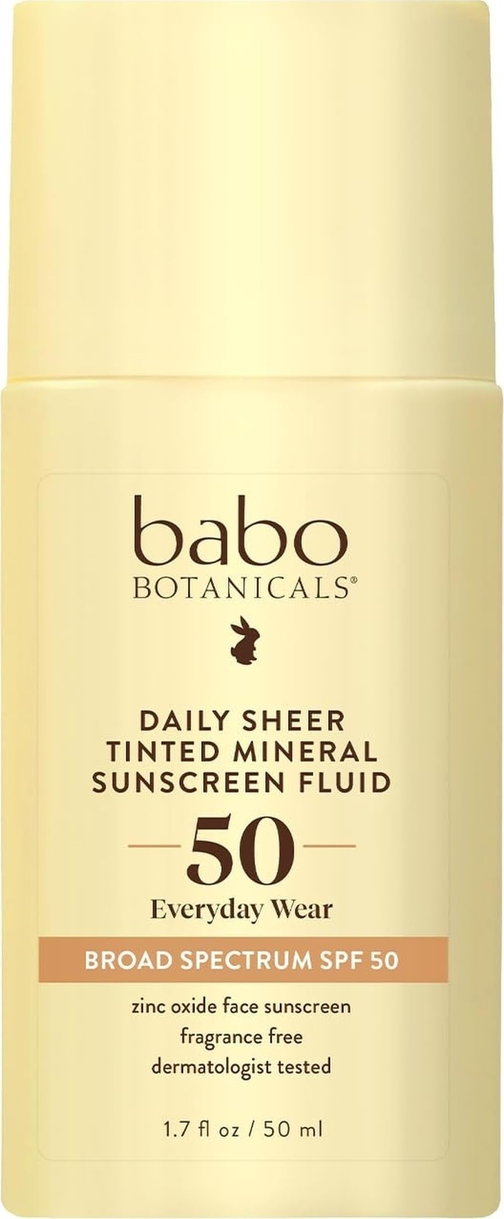 Babo Botanicals frontal del envase mostrando diseño y SPF 50
