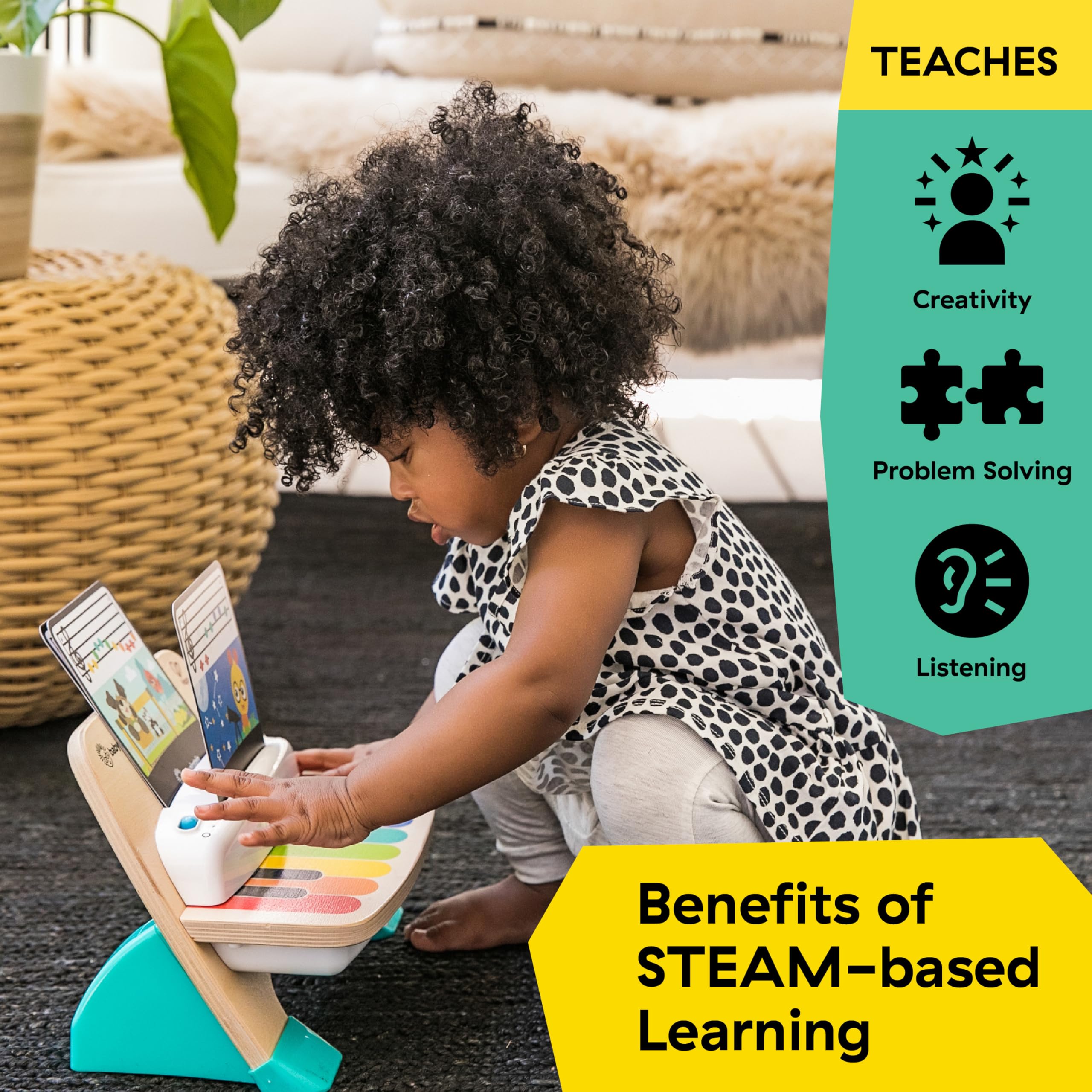 Baby Einstein piano touch surface close-up showing Magic Touch responsiveness and easy play