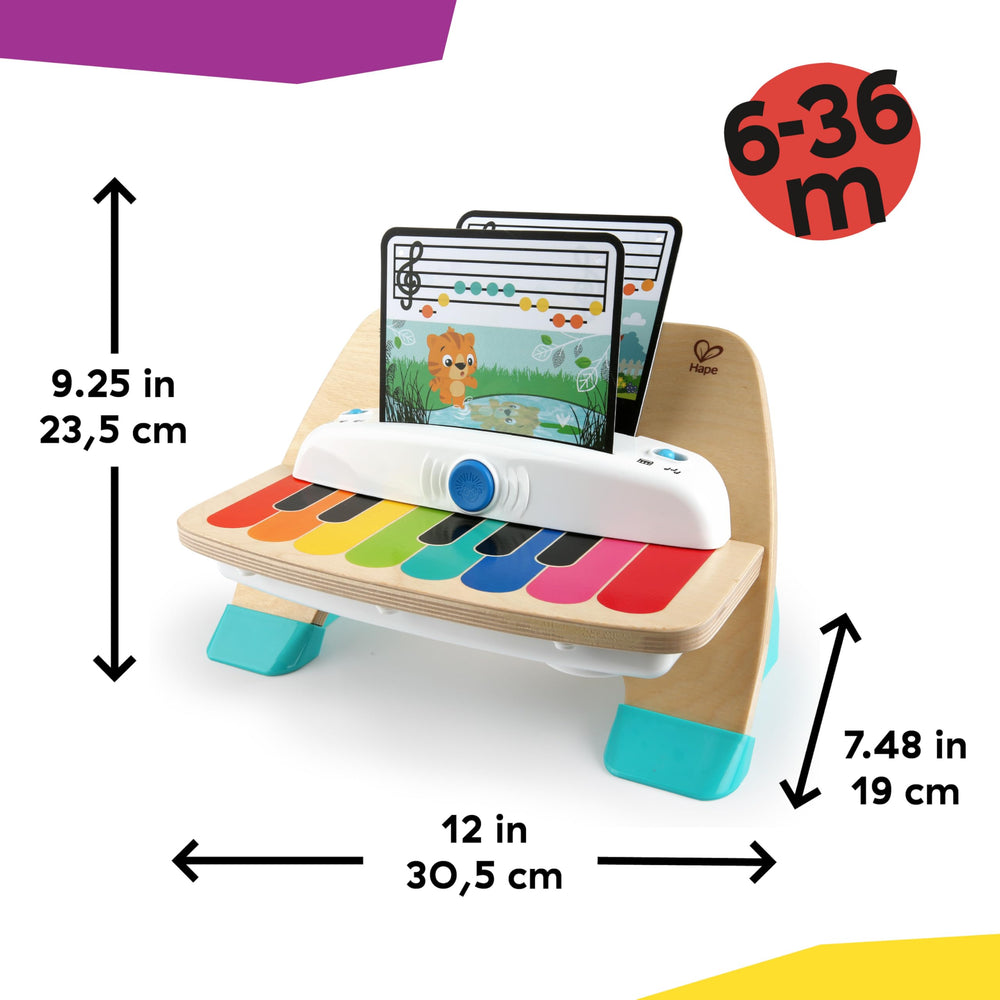 Baby Einstein piano on a small bench with child exploring sounds and social play benefits