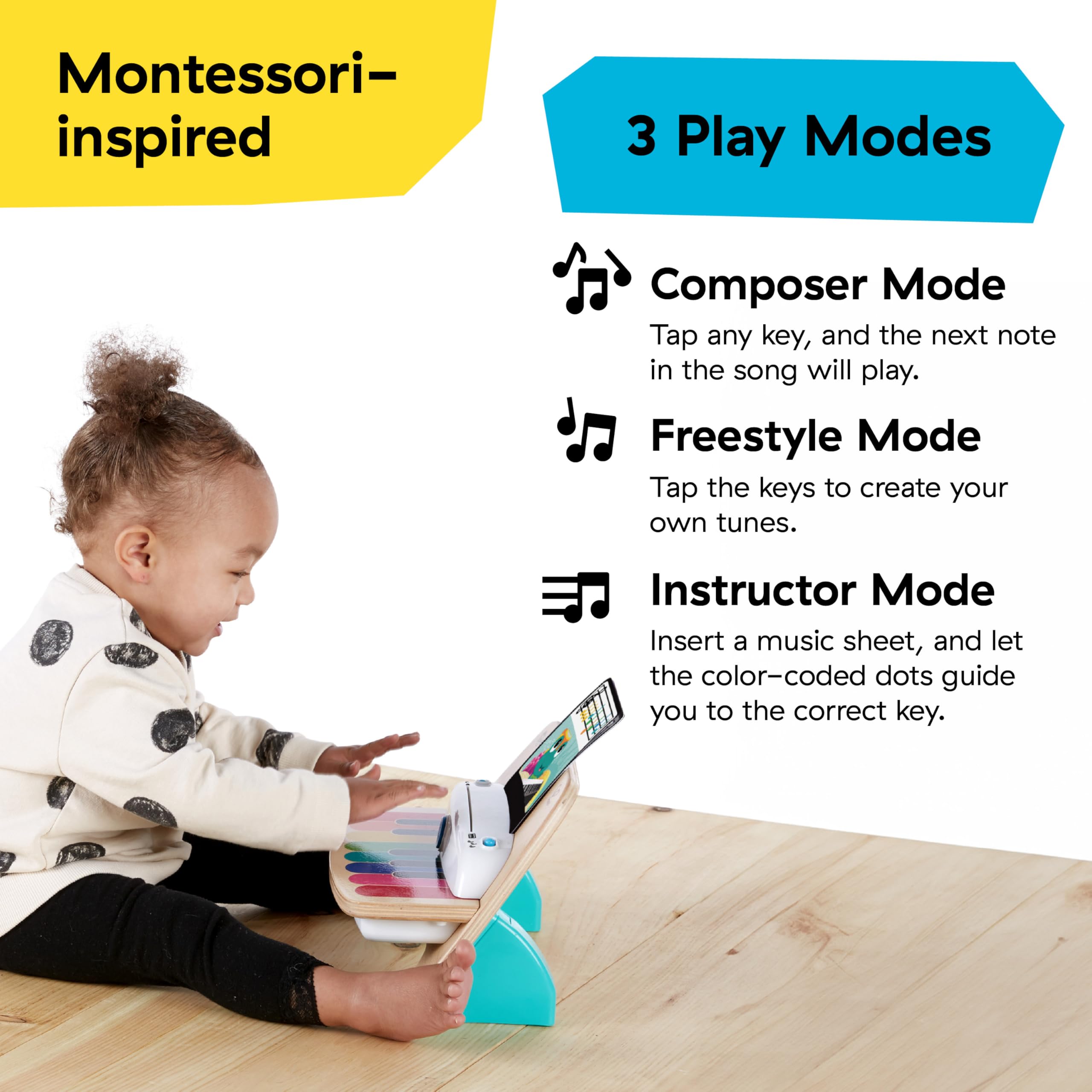 Baby Einstein piano volume controls close-up allowing quiet or louder play options