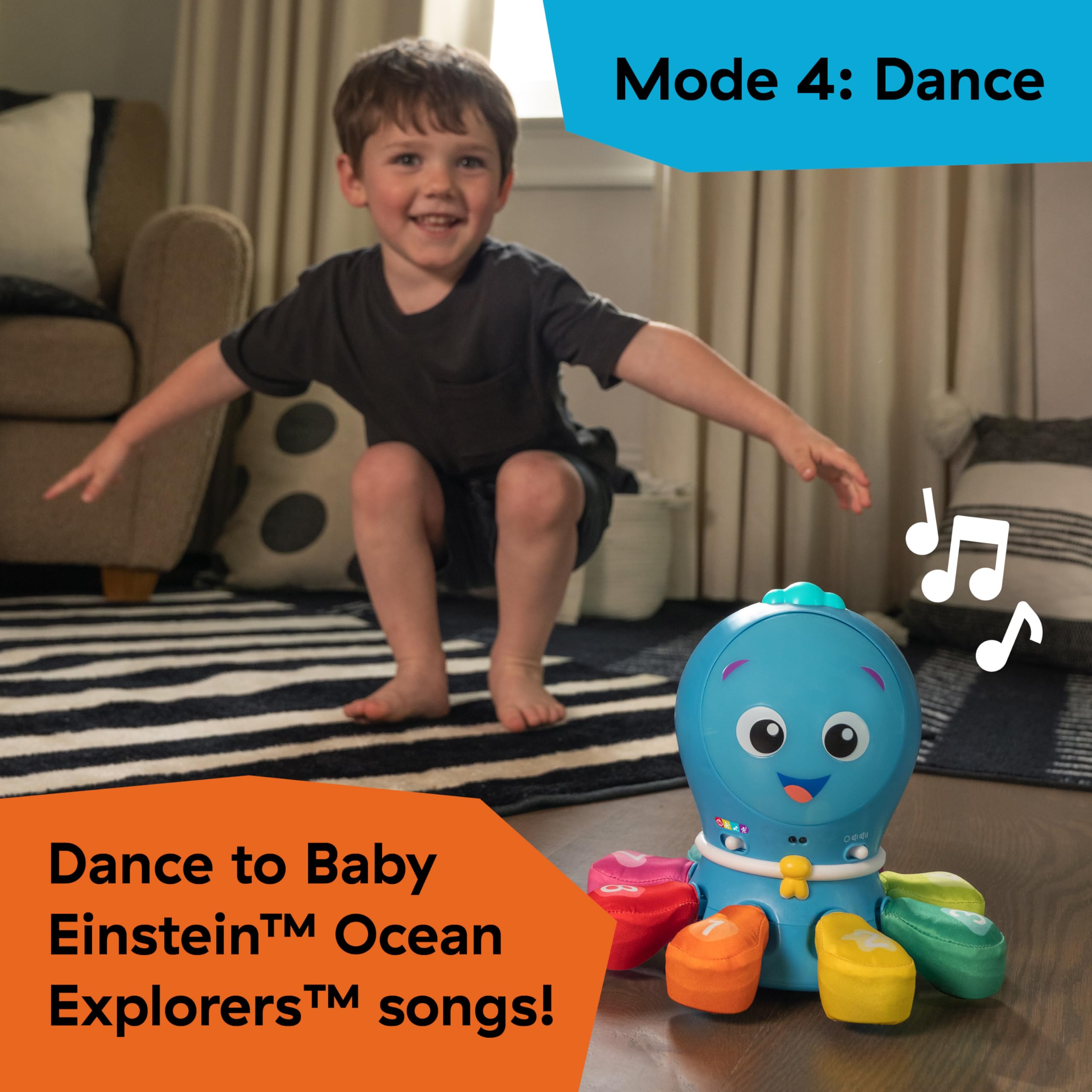 Familia bailando con Opus Go Baby Einstein en Dance Mode, anima movimiento y baile