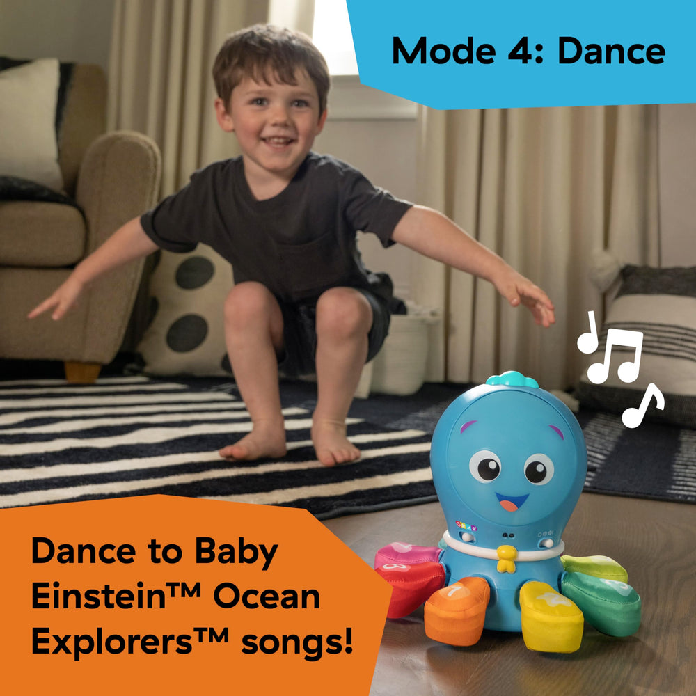 Familia bailando con Opus Go Baby Einstein en Dance Mode, anima movimiento y baile