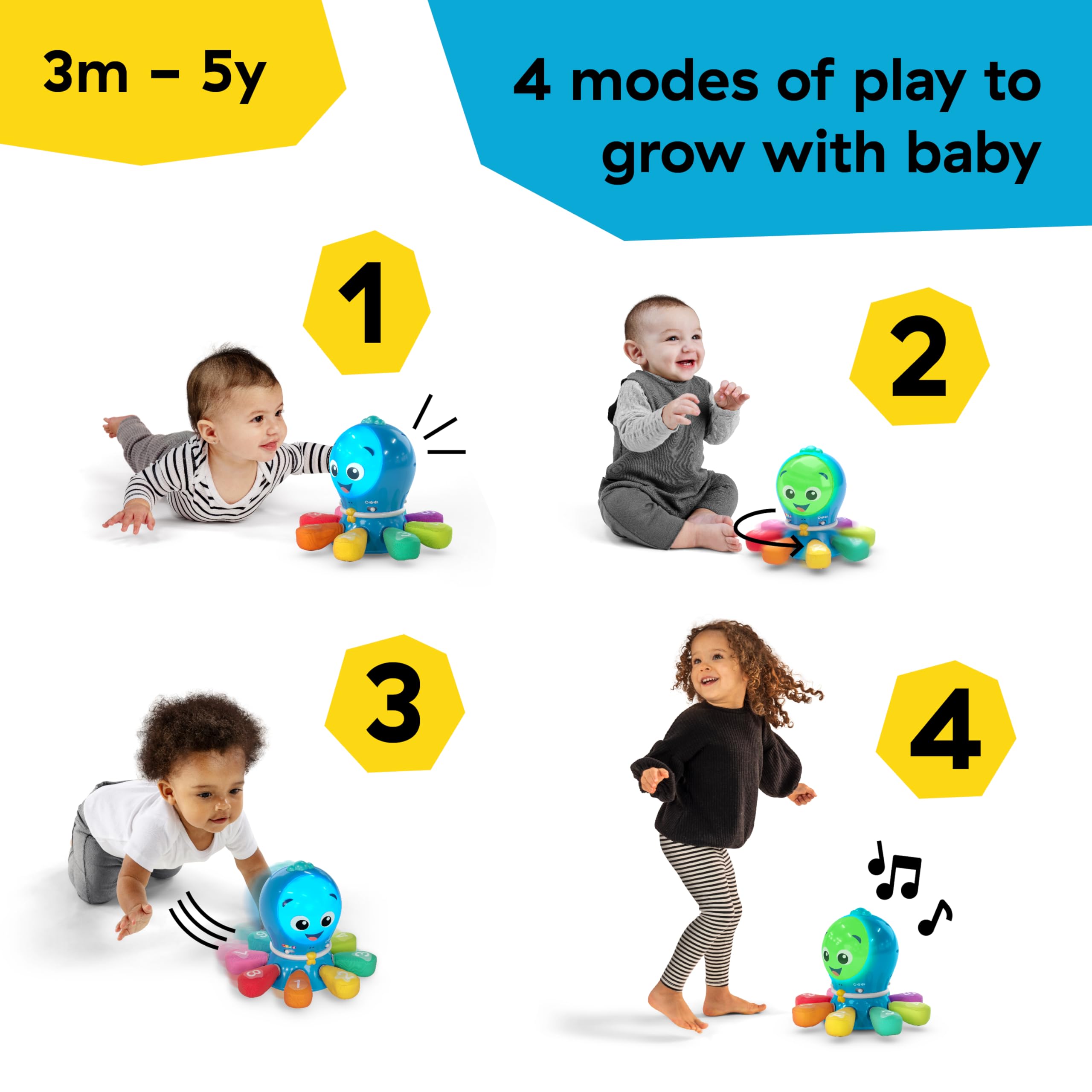 Baby Einstein Opus Go brazos de felpa en primer plano, fomenta tacto y agarre