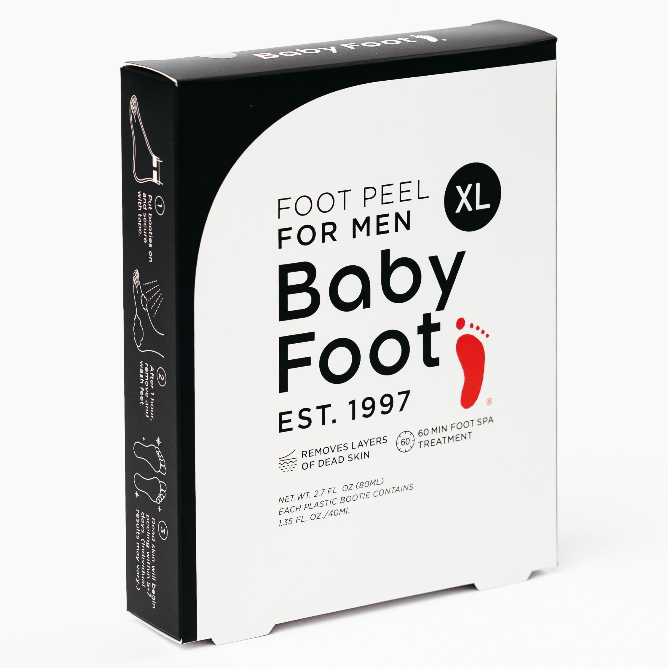 Baby Foot embalaje frontal para hombres mostrando beneficios de suavidad