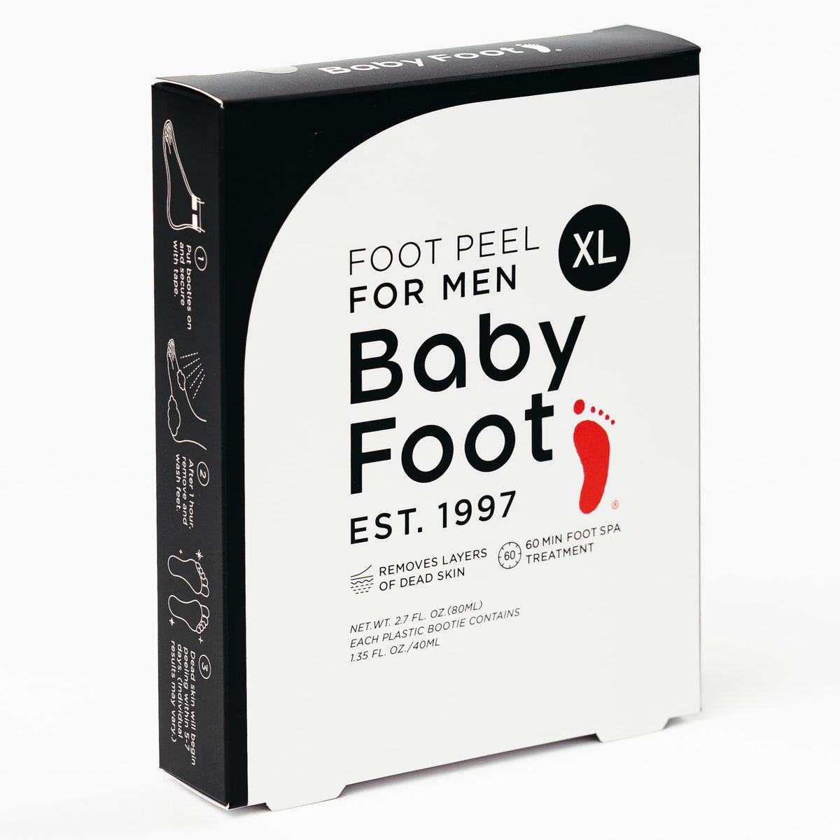 Baby Foot embalaje frontal para hombres mostrando beneficios de suavidad