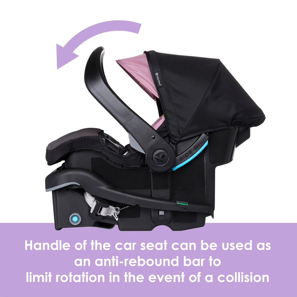 Baby Trend ergonomic Side Grip handle shown being carried to reduce back strain